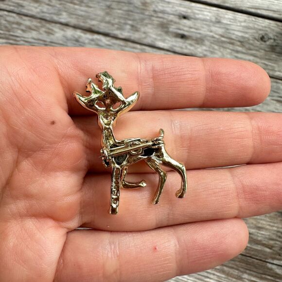 Vintage Jewelry Reindeer Brooch Christmas Pin - Picture 2 of 2
